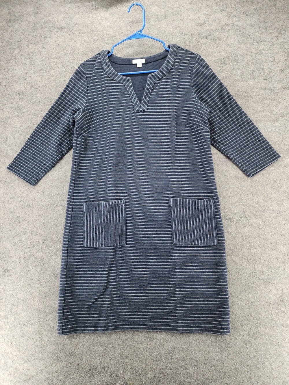 J Jill Dress Womens Small 3/4 Sleeve Black Striped V Neck